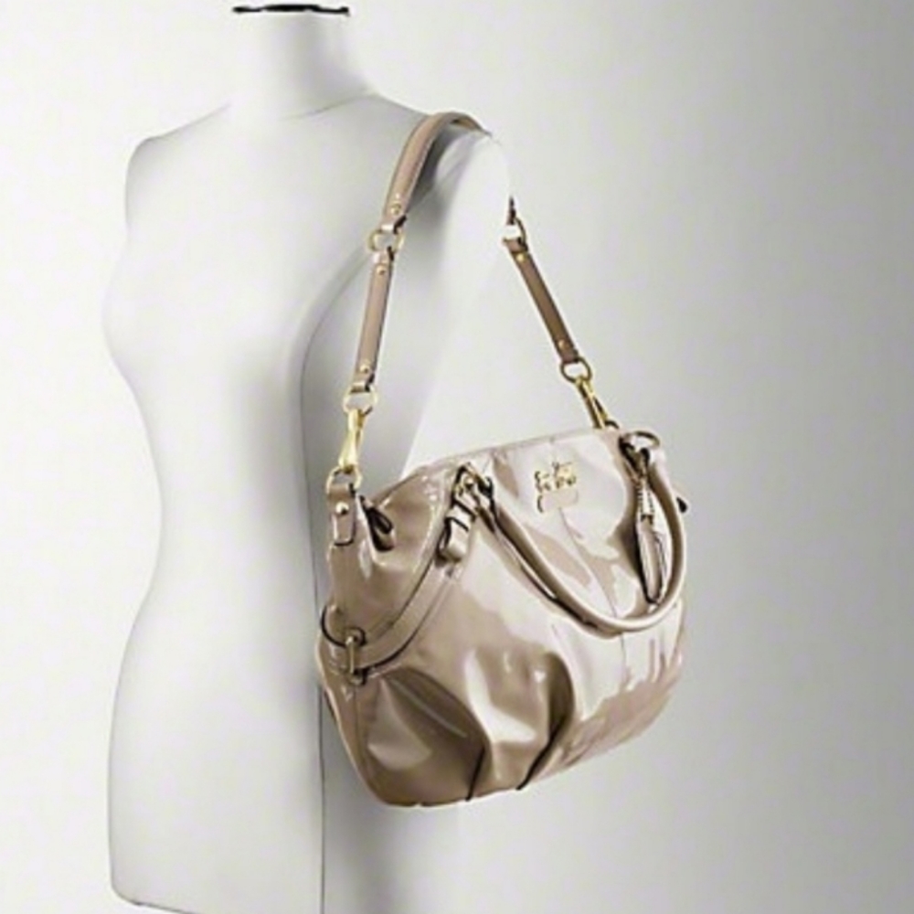 Coach Maddison Purse & Wallet Set in Camel & Royal Purple interior.